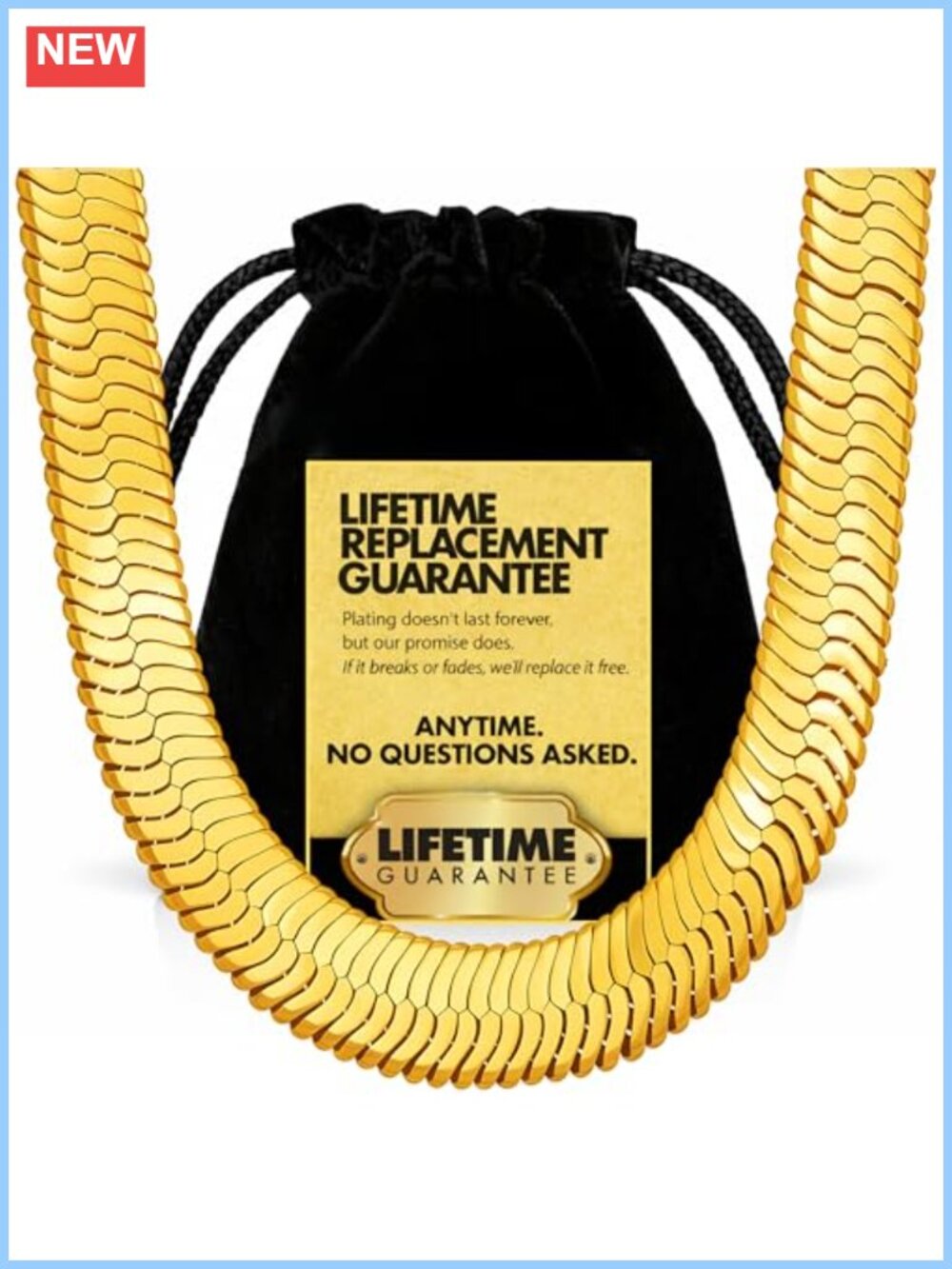 11mm Flexible Herringbone Chain Necklace 24k Real Gold Plated